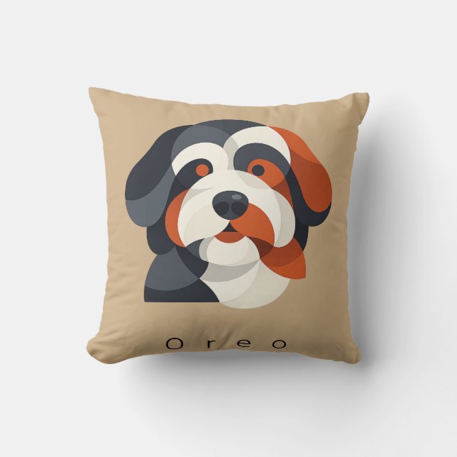Modern Abstract Bernedoodle Portrait - Geometric T Kissen (Vorderseite)