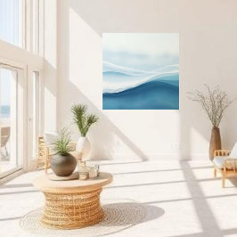 Modern Abstract Blue Calm Serene Waves Leinwanddruck