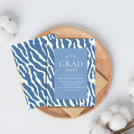 Modern abstract Blue & Cream Pattern graduation Einladung