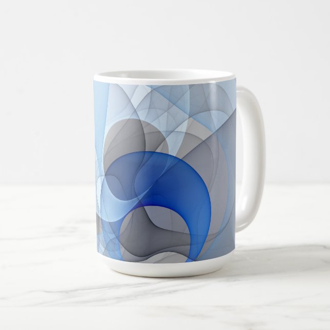 Modern Abstract Blue Gray Fractal Art Graphic Kaffeetasse (VorderseiteRechts)