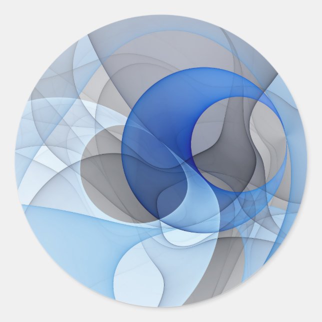 Modern Abstract Blue Gray Fractal Art Graphic Runder Aufkleber (Vorderseite)