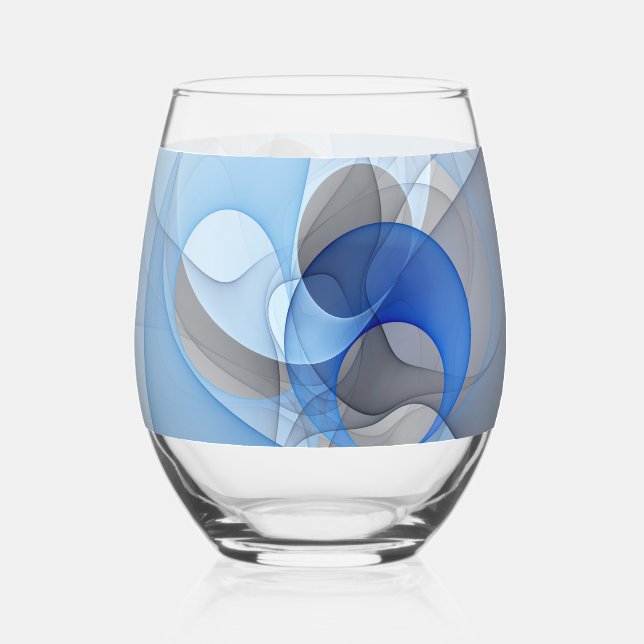 Modern Abstract Blue Gray Fractal Art Graphic Weinglas Ohne Stiel (Vorderseite)