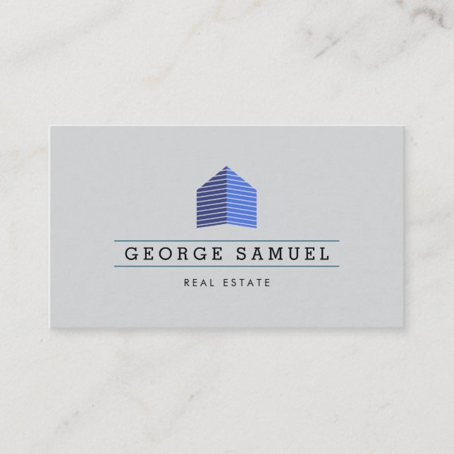 Modern Abstract Blue Home Logo Realtor Ash Black  Visitenkarte (Vorderseite)