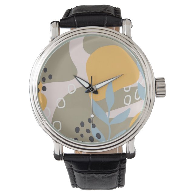 Modern Abstract Botanical Art in Orange and Brown Armbanduhr (Vorderseite)