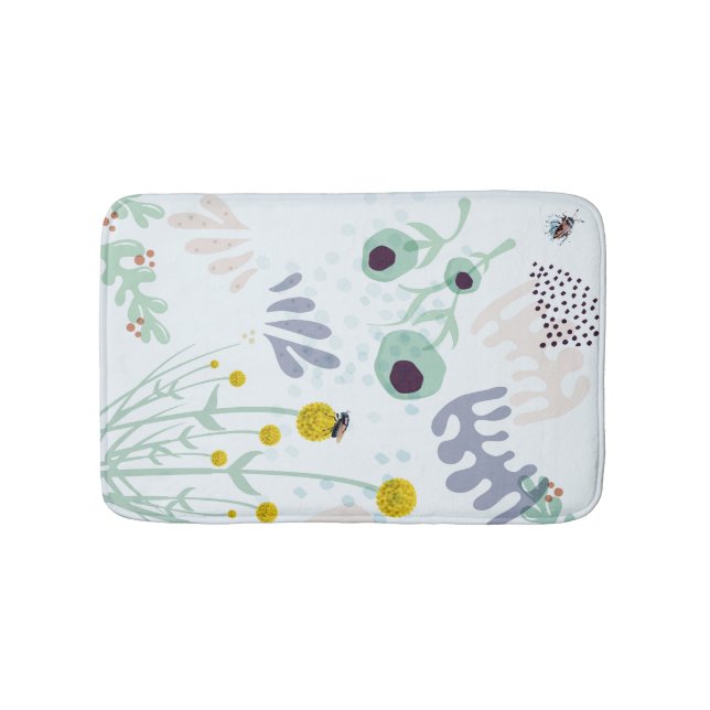 Modern Abstract Botanical Yellow Billy Button Badematte (Vorderseite)