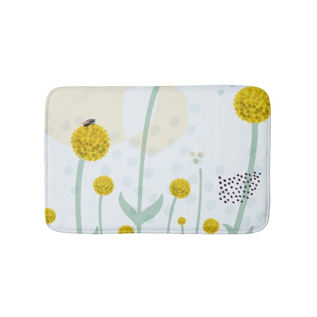 Modern Abstract Botanical Yellow Billy Button Badematte (Vorderseite)