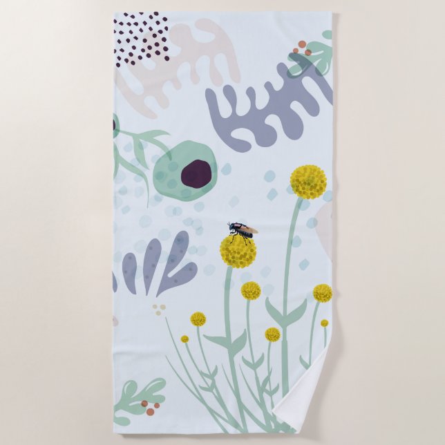 Modern Abstract Botanical Yellow Billy Button Strandtuch (Vorderseite)