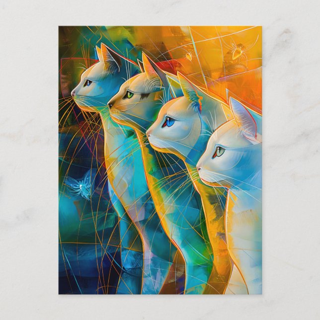 Modern abstract cat portrait surrounded by Galaxy Postkarte (Vorderseite)