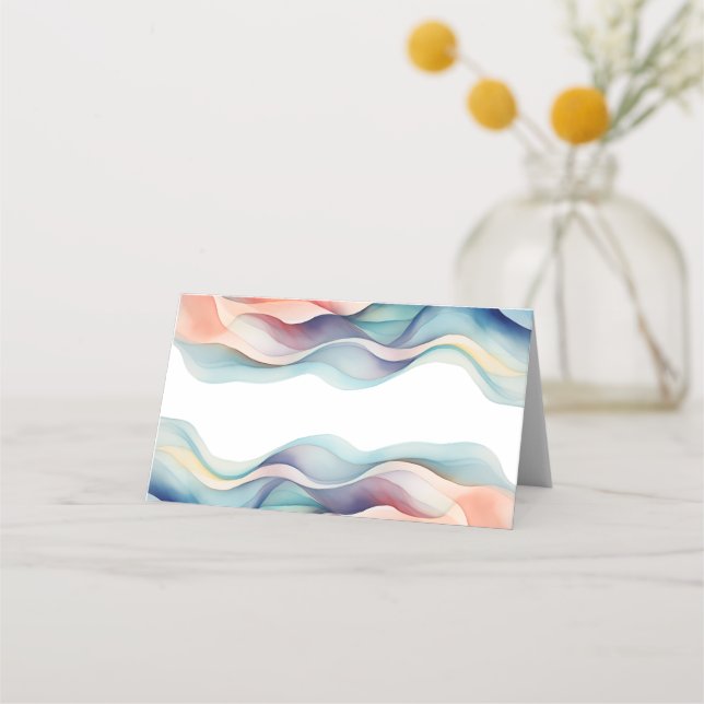 Modern Abstract Color Wave Wedding Platzkarte (Vorderseite)