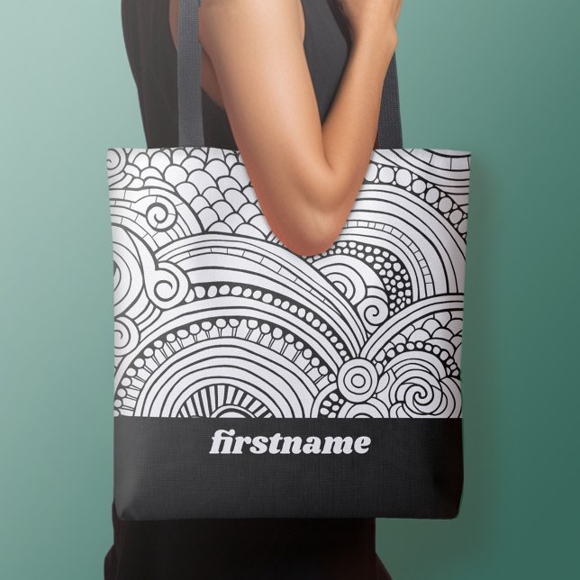 Modern Abstract Coloring Shapes - BW Tasche (Personalized tote bag - add your name or other text)