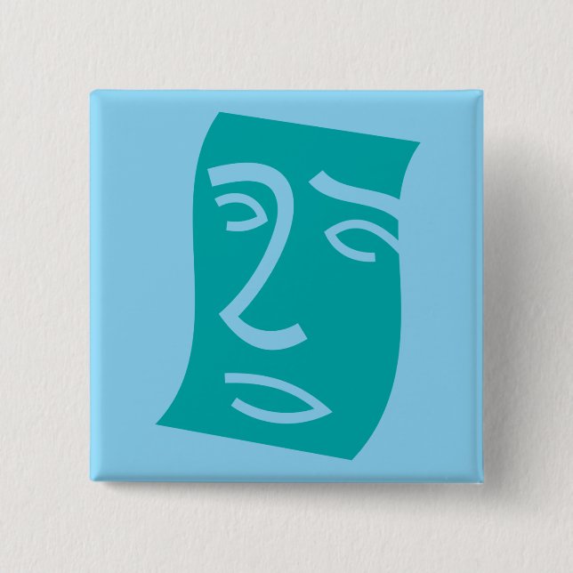 Modern Abstract Face Line Art Teal Button (Vorderseite)