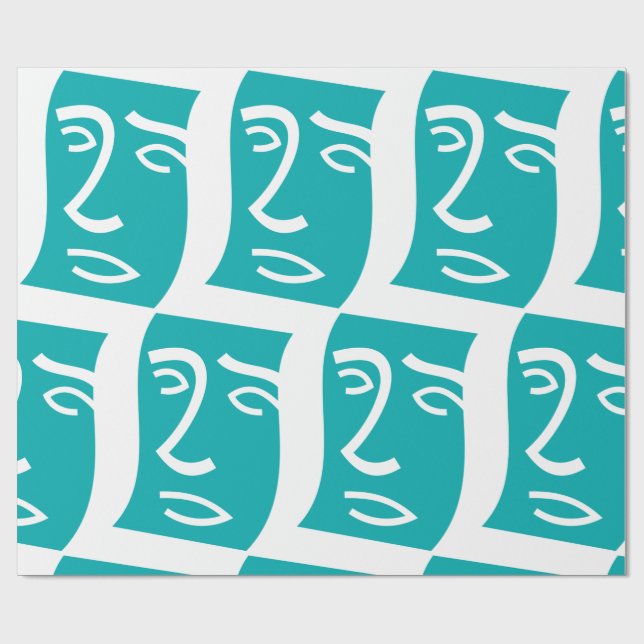 Modern Abstract Face Line Art Teal Geschenkpapier (Flach)