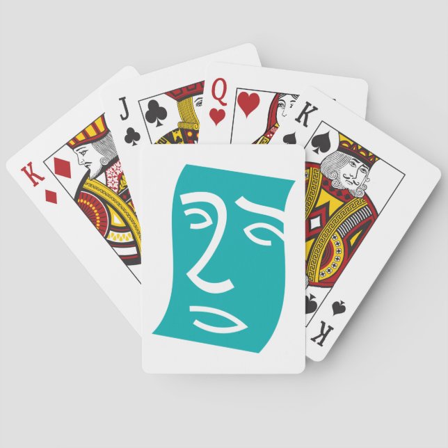 Modern Abstract Face Line Art Teal Spielkarten (Rückseite)