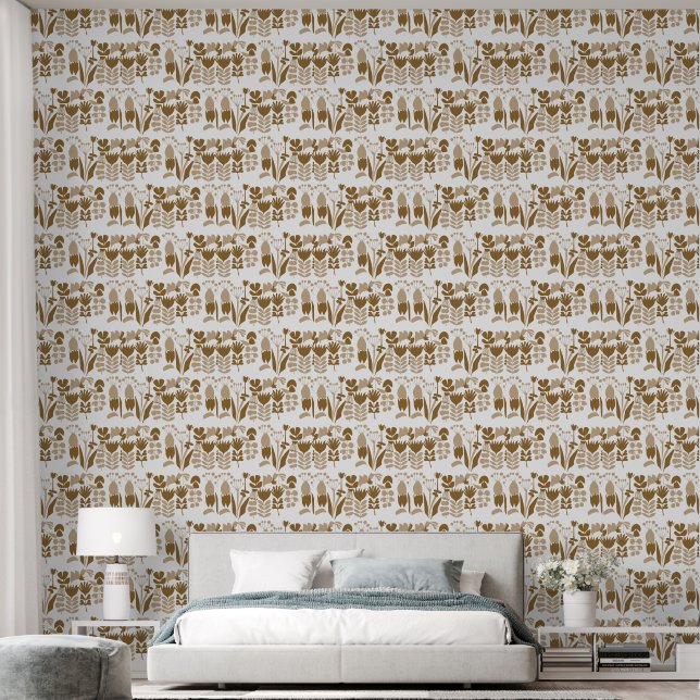Modern Abstract Floral Silhouette Pattern Tapete (Schlafzimmer)