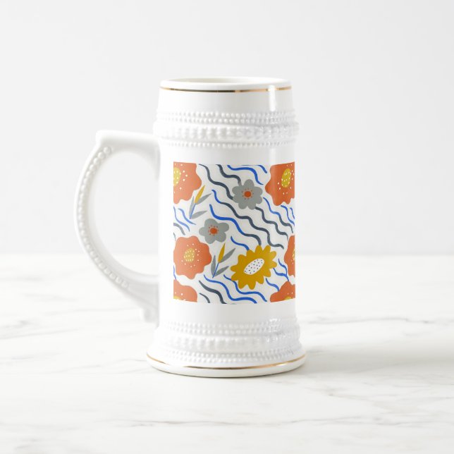 Modern Abstract Flowers Boho Wavy Bierglas (Links)