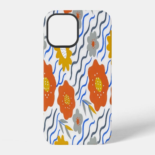 Modern Abstract Flowers Boho Wavy iPhone 12 Hülle (Rückseite)