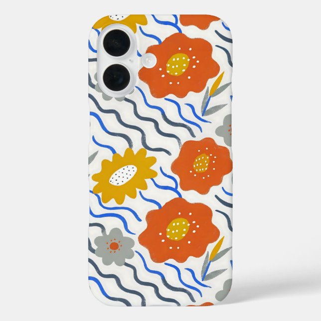 Modern Abstract Flowers Boho Wavy iPhone 16 Hülle (Rückseite)