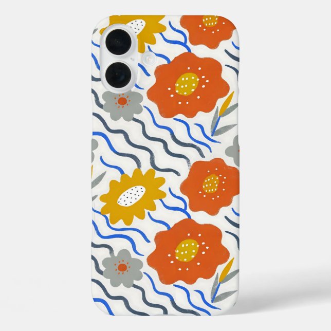 Modern Abstract Flowers Boho Wavy iPhone 16 Plus Hülle (Rückseite)