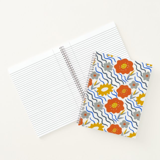 Modern Abstract Flowers Boho Wavy Notizbuch (Innenseite)