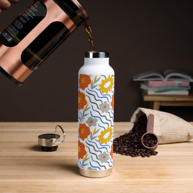 Modern Abstract Flowers Boho Wavy Trinkflasche (Kaffee)