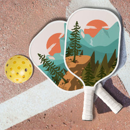 Modern Abstract Forest, Mountains, and Sunrise Pickleball Schläger