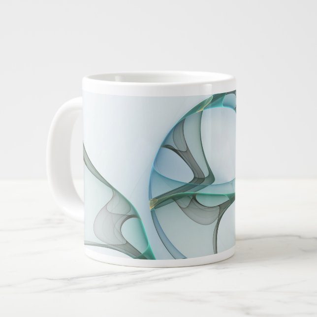 Modern Abstract Fractal Art Blue Turquoise Gray Jumbo-Tasse (Vorderseite Links)