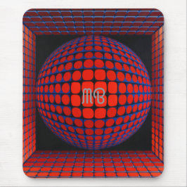 Modern Abstract Geometric Black Red Blue Pattern Mousepad