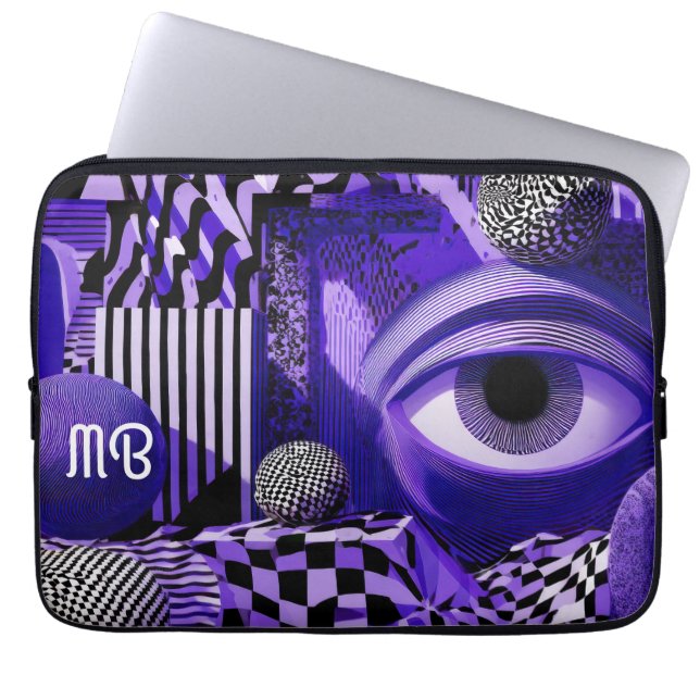 Modern Abstract Geometric Black White Purple Art Laptopschutzhülle (Vorderseite)