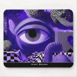 Modern Abstract Geometric Black White Purple Art Mousepad