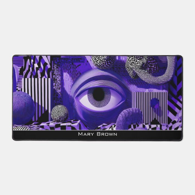 Modern Abstract Geometric Black White Purple Art Schreibtischunterlage (Vorderseite)