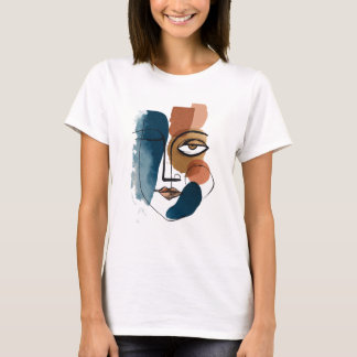 Modern Abstract Geometric Face Boho Line Art T-Shirt