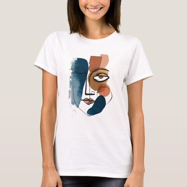 Modern Abstract Geometric Face Boho Line Art T-Shirt (Vorderseite)