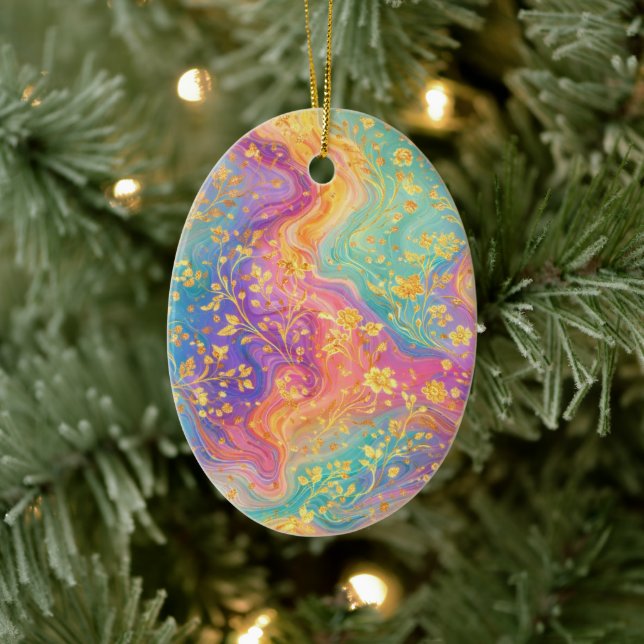 Modern Abstract Glitter Floral Monogram Design     Keramik Ornament (Baum)