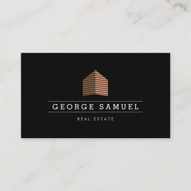Modern Abstract Golden Home Logo Realtor Black Visitenkarte (Vorderseite)