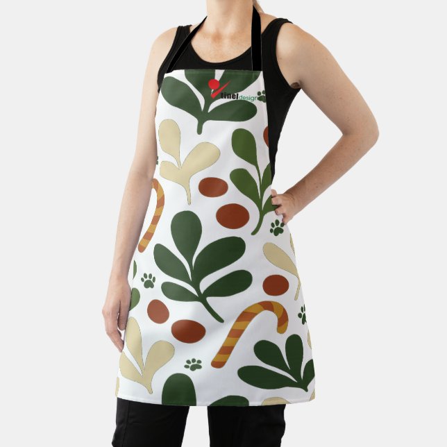 Modern Abstract Holly & Paw Print Pattern Christma Schürze (InSitu)