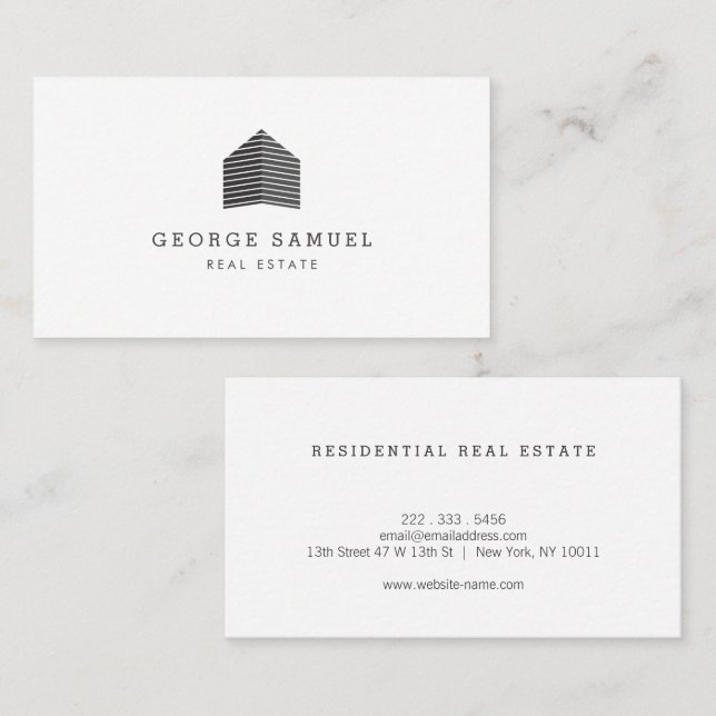 Modern Abstract Home Logo Realtor Black and White Visitenkarte (Vorne/Hinten)