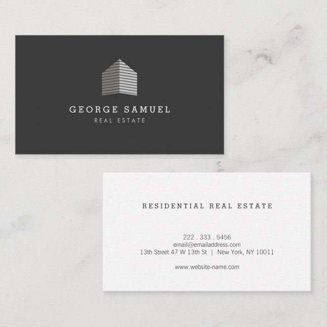 Modern Abstract Home Logo Realtor Black & White Visitenkarte (Vorne/Hinten)