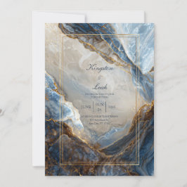 Modern Abstract Navy Bronze Gilded Marble Wedding Einladung