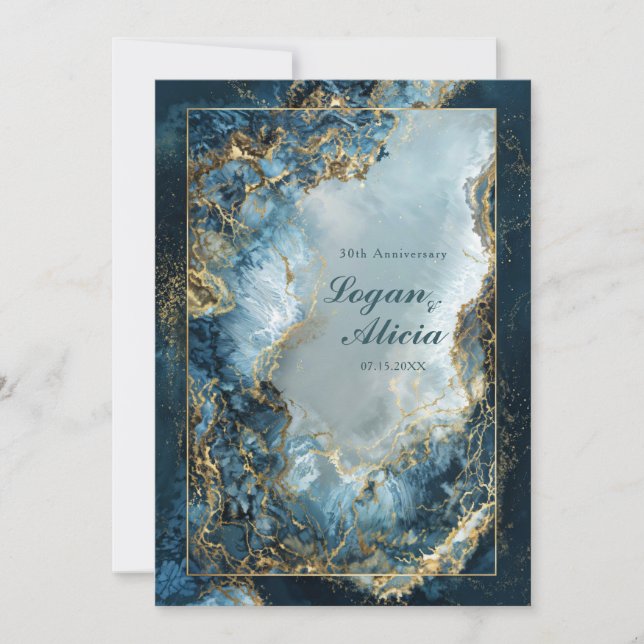 Modern Abstract Navy Indigo Gilded Marble Wedding Einladung (Vorderseite)