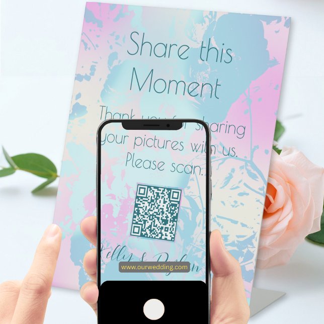 Modern Abstract Pastel Wedding Photo Share QR Code Sockelschild (Von Creator hochgeladen)