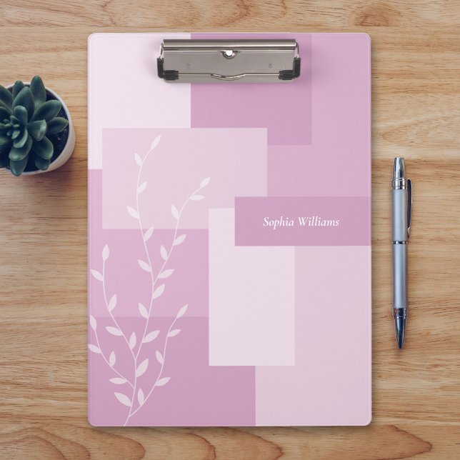 Modern Abstract Pink Mauve White Leaf Clipboard Klemmbrett (Von Creator hochgeladen)