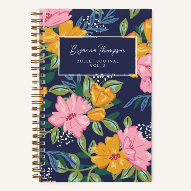 Modern Abstract Pink & Yellow Floral Pattern Notizbuch (Vorderseite)