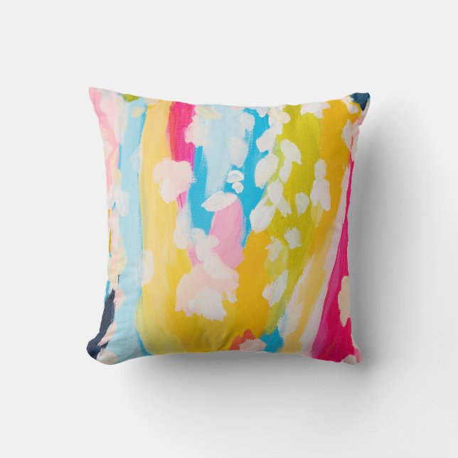 Modern Abstract Teal and Yellow Painted Design Thr Kissen (Vorderseite)
