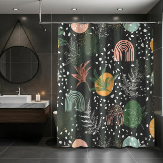 Modern Abstract Terrazzo & Botanical Collage Duschvorhang