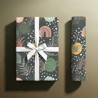 Modern Abstract Terrazzo & Botanical Collage Geschenkpapier