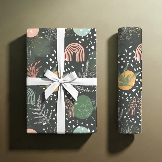 Modern Abstract Terrazzo & Botanical Collage  Geschenkpapier (Von Creator hochgeladen)