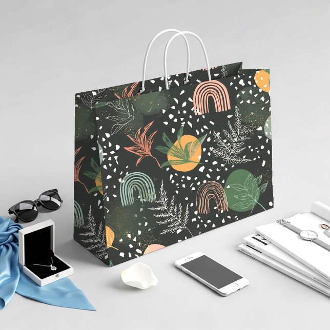 Modern Abstract Terrazzo & Botanical Collage  Große Geschenktüte (Von Creator hochgeladen)
