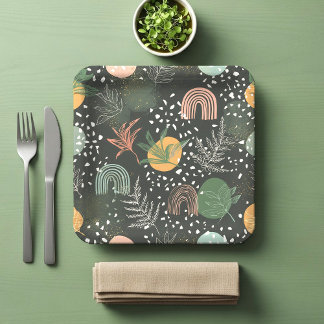 Modern Abstract Terrazzo & Botanical Collage Pappteller