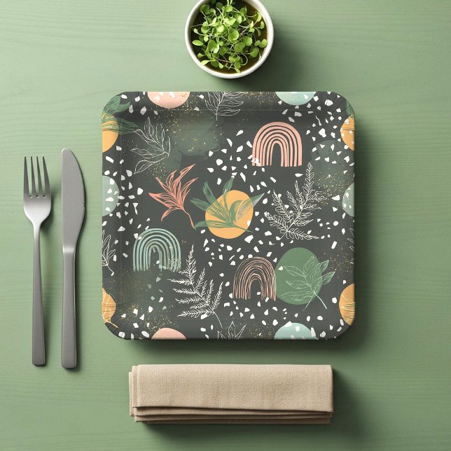 Modern Abstract Terrazzo & Botanical Collage  Pappteller (Von Creator hochgeladen)