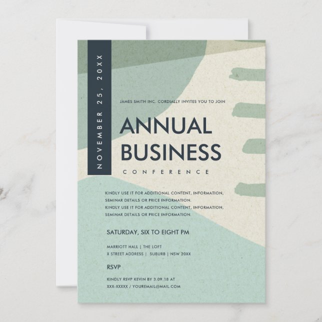 MODERN ABSTRAKT ART AQUA BLAUE KONFERENZ EINLADUNG (Vorderseite)